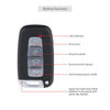 Close-up view of a black keyless entry system showing various buttons including LED indicator, arm/lock, disarm/unlock, and s