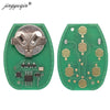 Green circuit board with a metal key blank and electronic components for a 315MHz replacement car key fob