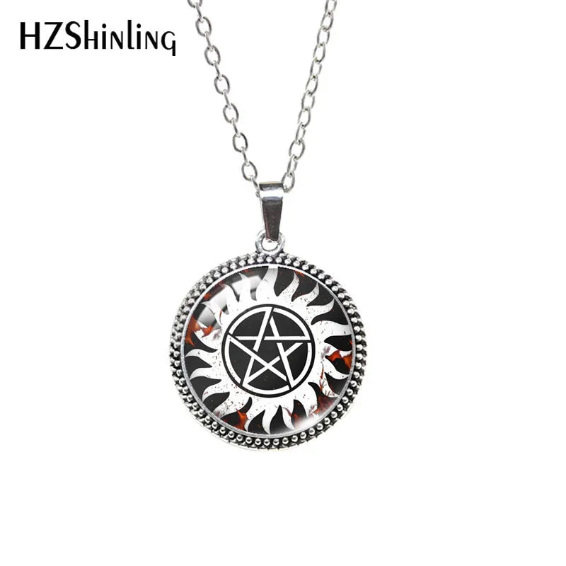 Destiel-Inspired Glass Cabochon Pendant Necklace