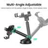 A multi-angle adjustable phone holder with a swivel head and arm shown in gray and black.