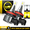 Two pairs of LED fog lights shown on a box with warranty information and lumen ratings