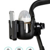 Black universal stroller cup and phone holder with a clear light bulb.