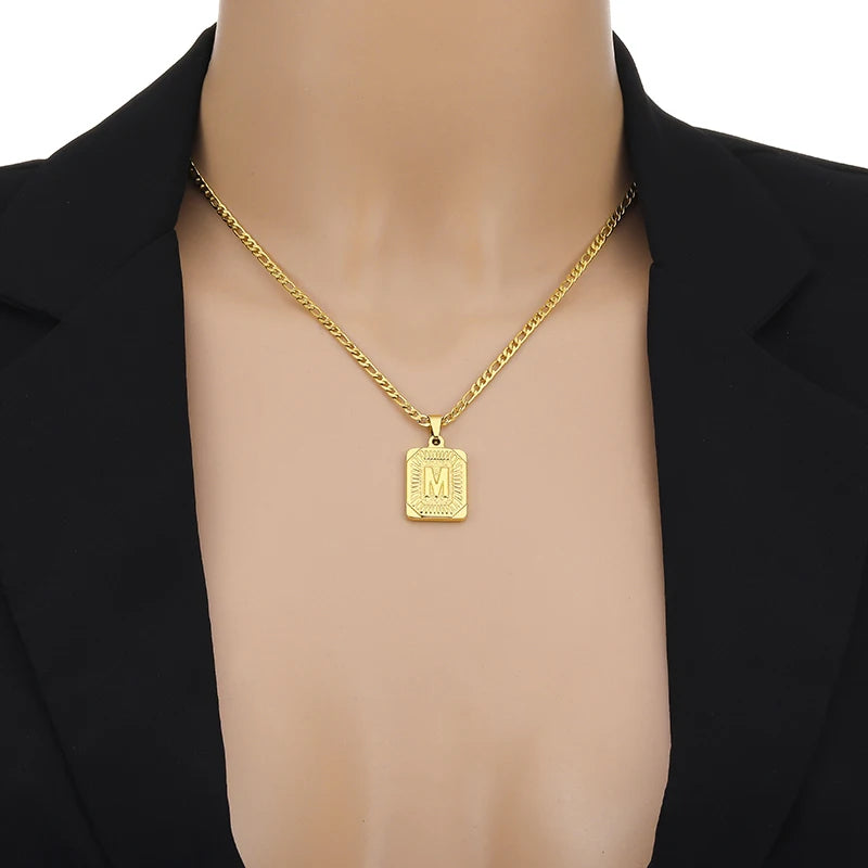 Initial Letter Pendant Necklace with Stainless Steel Chain