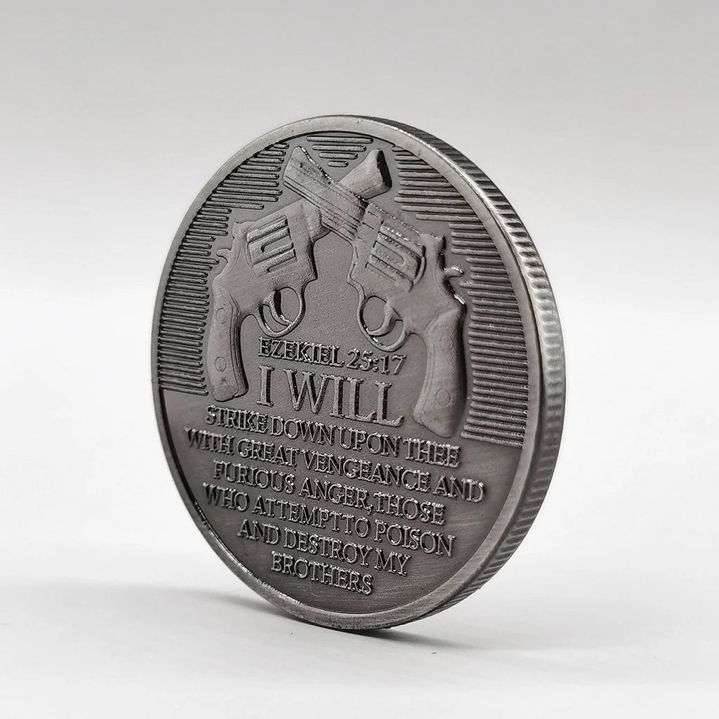 Antique silver plated commemorative coin featuring a patriotic two-gun design and text