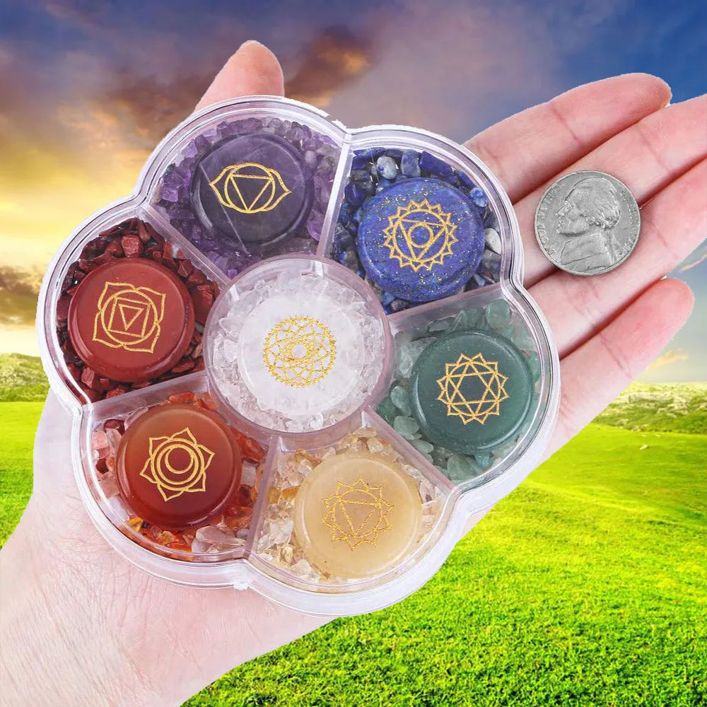 7 Chakra Healing Crystal Stones Set with Engraved Symbols