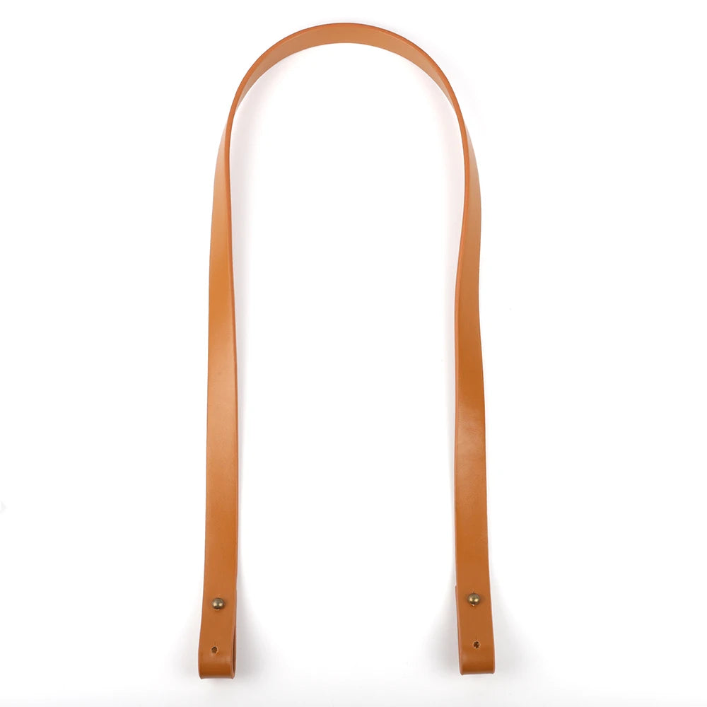 A tan PU leather crossbody bag strap is shown against a white background.