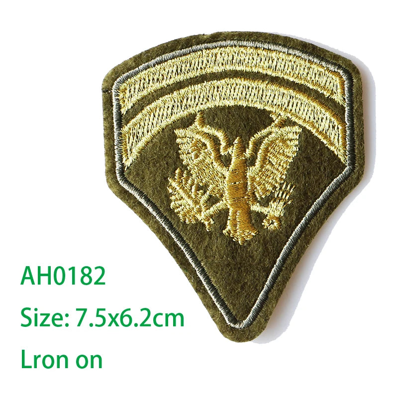 A single olive green embroidered US Marine Corps medal patch with a gold eagle design.