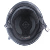 Matte black vintage German half-face motorcycle helmet with a textured interior and strap visible from above.