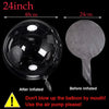 Comparison image showing a clear inflated balloon next to its deflated state, with instructions for proper inflation.