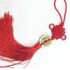 Red handmade knot featuring Chinese Feng Shui wealth coins on a string