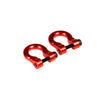 A pair of red metal alloy tow shackles for an RC crawler, packaged as a 2-pack.