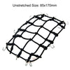 Black wire mesh RC crawler decoration set including a shovel, fire extinguisher, and oil drum