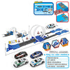 A set of metal model racing cars and track components including loops for DIY stunt racing.