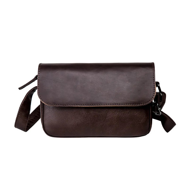 Vintage Leather Crossbody Bag for Men – Compact Messenger Shoulder Bag