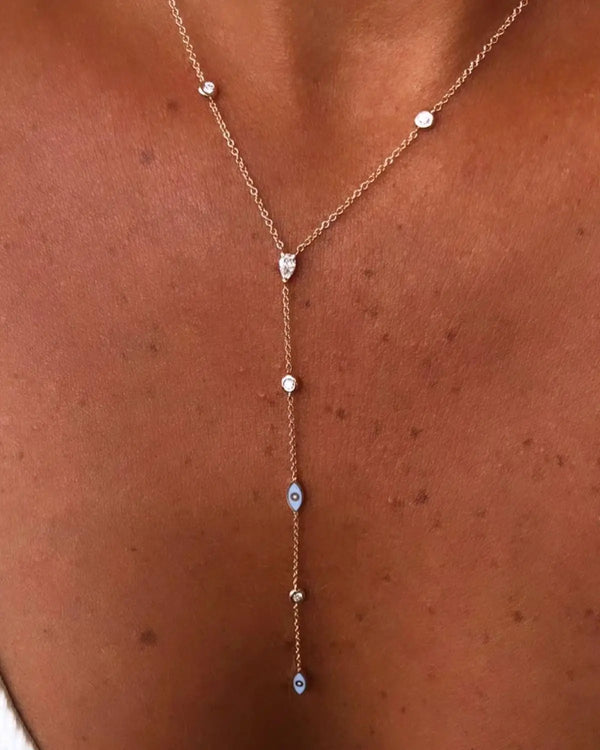 Emaille Evil Eye Lariat-Halskette mit Zirkonia