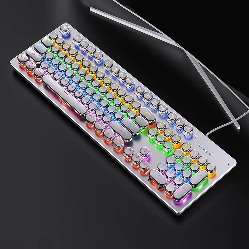 Retro Punk Mechanical Keyboard 104 Keys USB Wired RGB Backlit