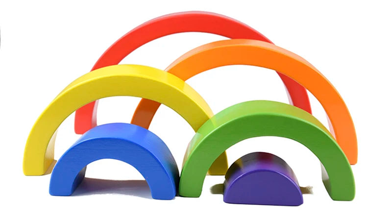 Wooden Rainbow Stacking Blocks - Montessori Educational Toy for Kids