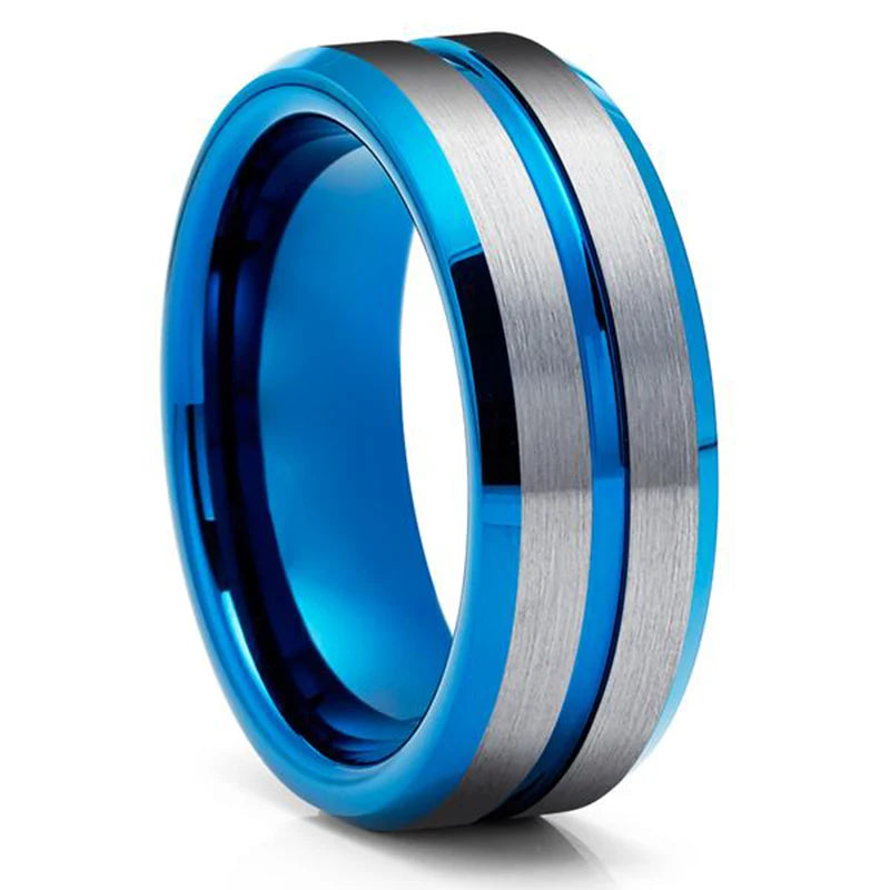 Men's Black Stainless Steel Wedding Band with Double Groove Detail