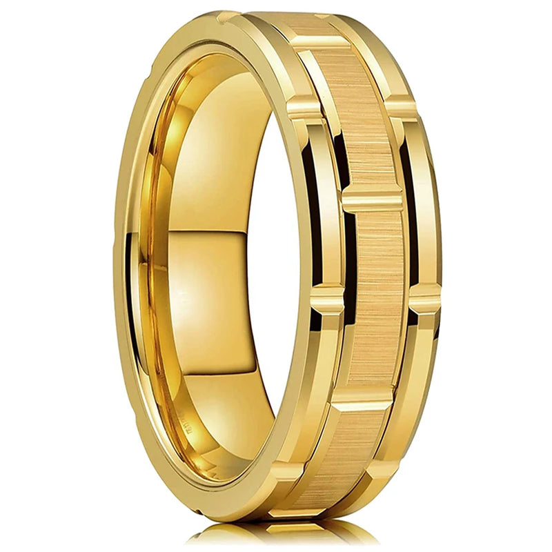 Men's Black Stainless Steel Wedding Band with Double Groove Detail