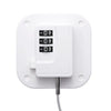 White child safety cabinet lock featuring a digital code entry panel and cable connection.