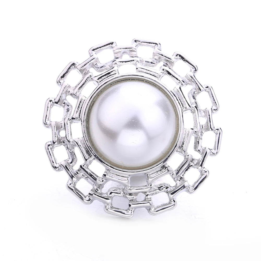 Silver metal snap buttons for jewelry making with a round pearl center