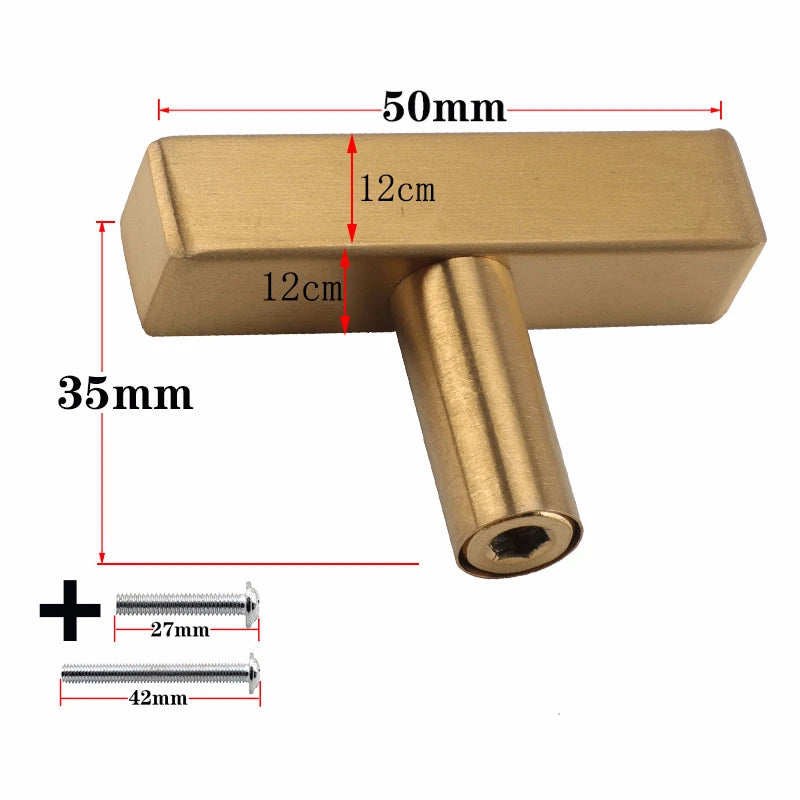 Golden Brass Square Cabinet Handles for Dressers and Drawers