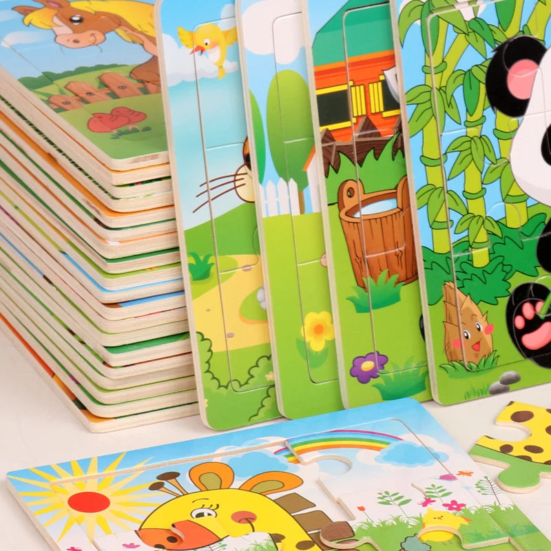 Wooden Vehicle & Animal Puzzle Set for Toddlers