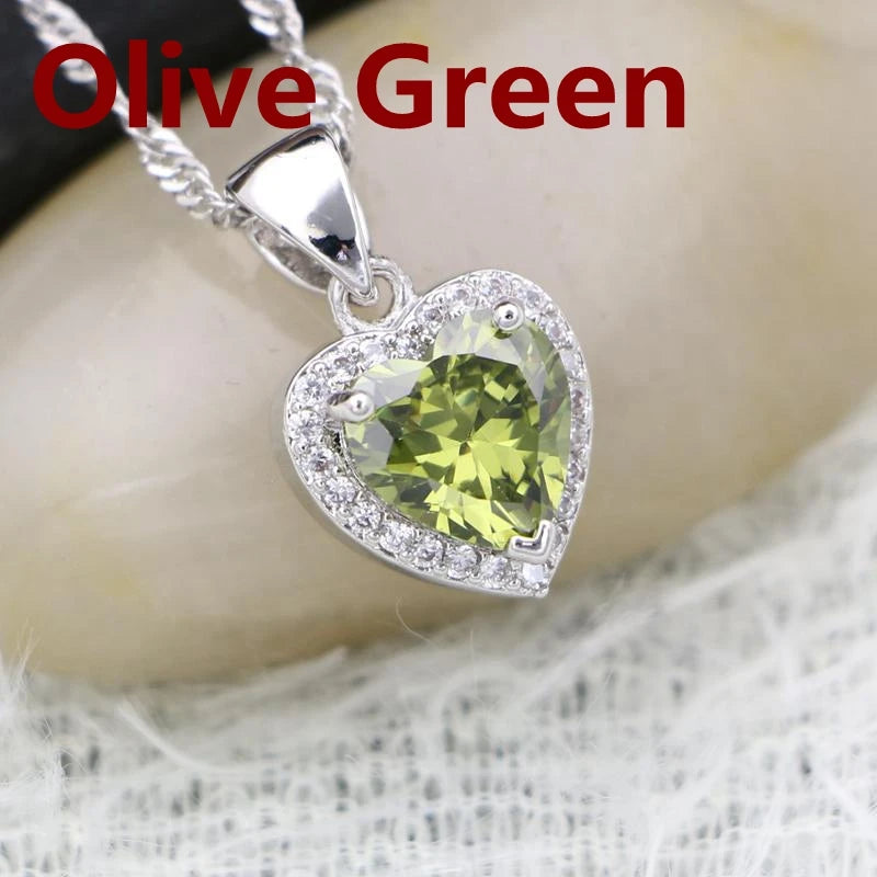 Green Heart Pendant Necklace in Sterling Silver