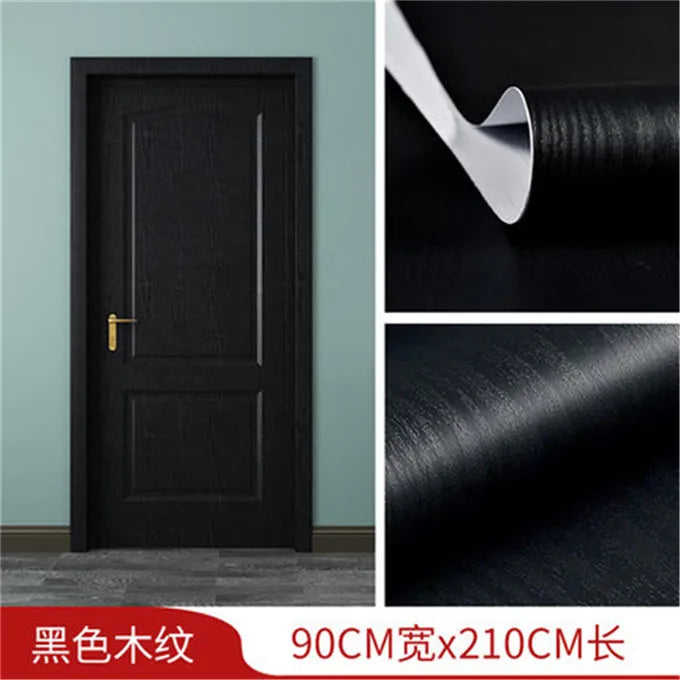 Black wood grain self-adhesive wallpaper roll for doors and furniture