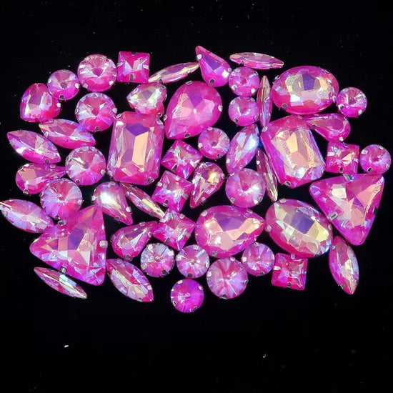 Mixed Shape Glass Rhinestones with Silver Claw Settings