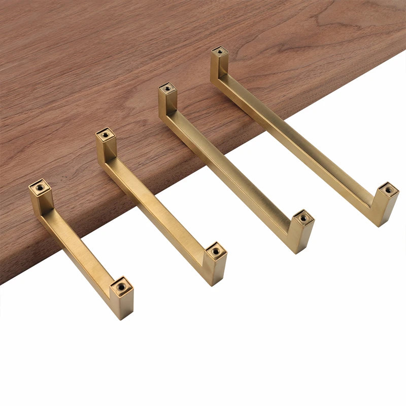 Golden Brass Square Cabinet Handles for Dressers and Drawers