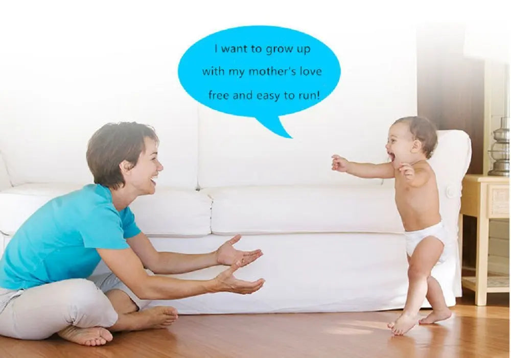 A mother is interacting with her baby while a speech bubble says I want to grow up with my mother's love free and easy to run