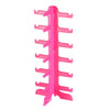 A pink stackable display stand designed for holding and organizing sunglasses and reading glasses.