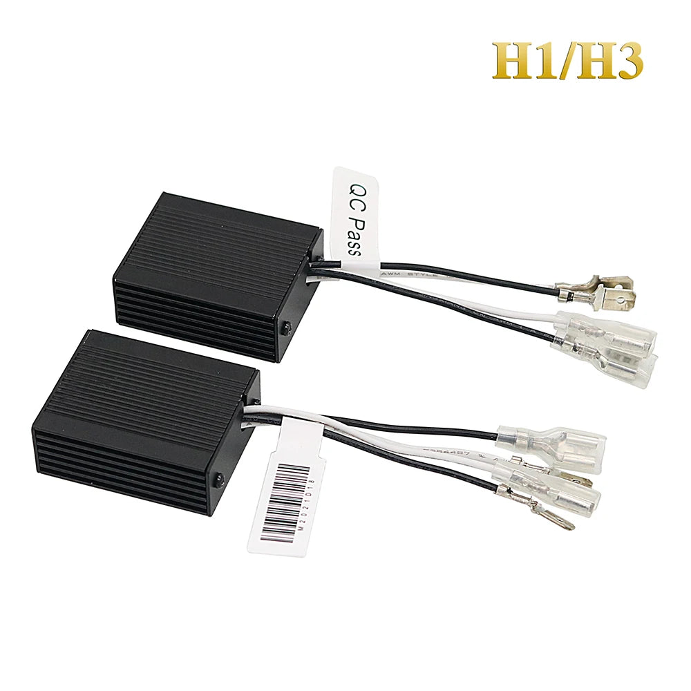 Black Canbus LED Decoder Harness for headlight and fog light bulbs with connectors