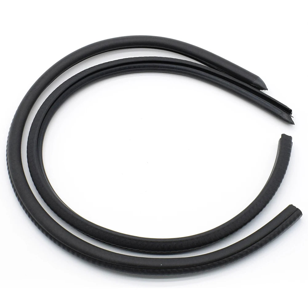 A pair of black car door seal strips used for noise reduction and weatherproofing.