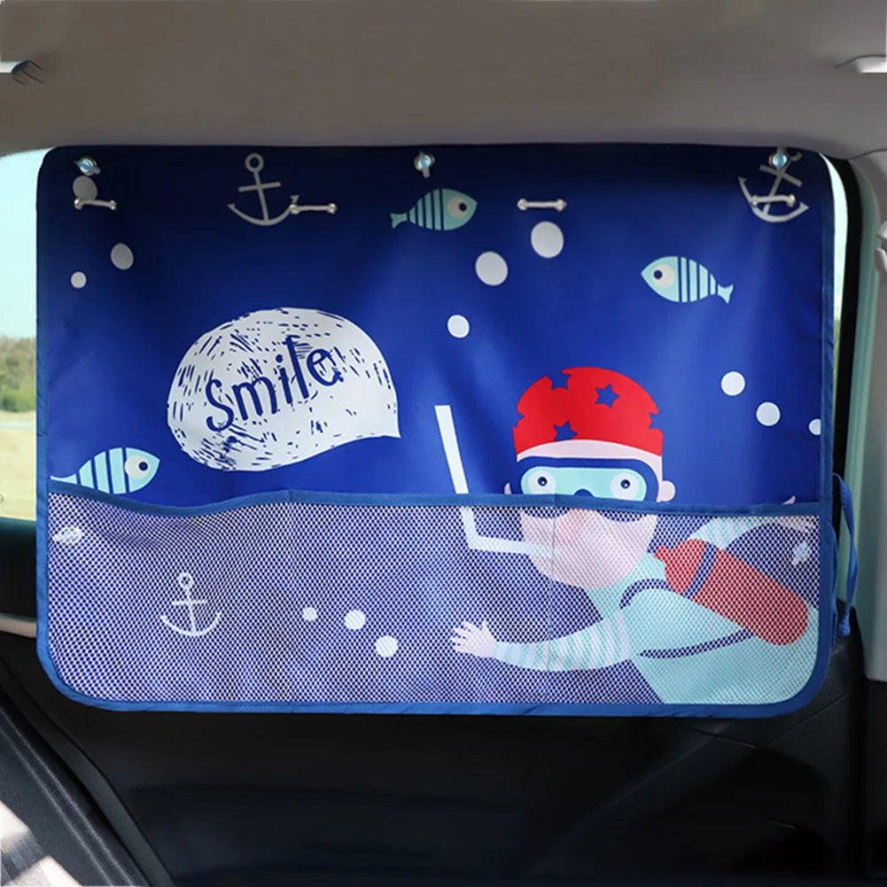 Cartoon Car Sunshade Curtain with Storage Pocket