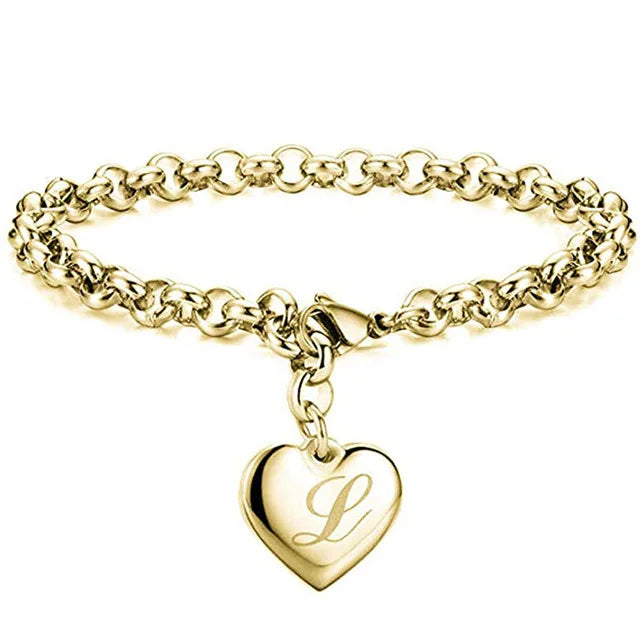 Gold Heart Alphabet Charm Bracelet
