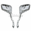 A pair of chrome universal skull hand motorcycle side mirrors.