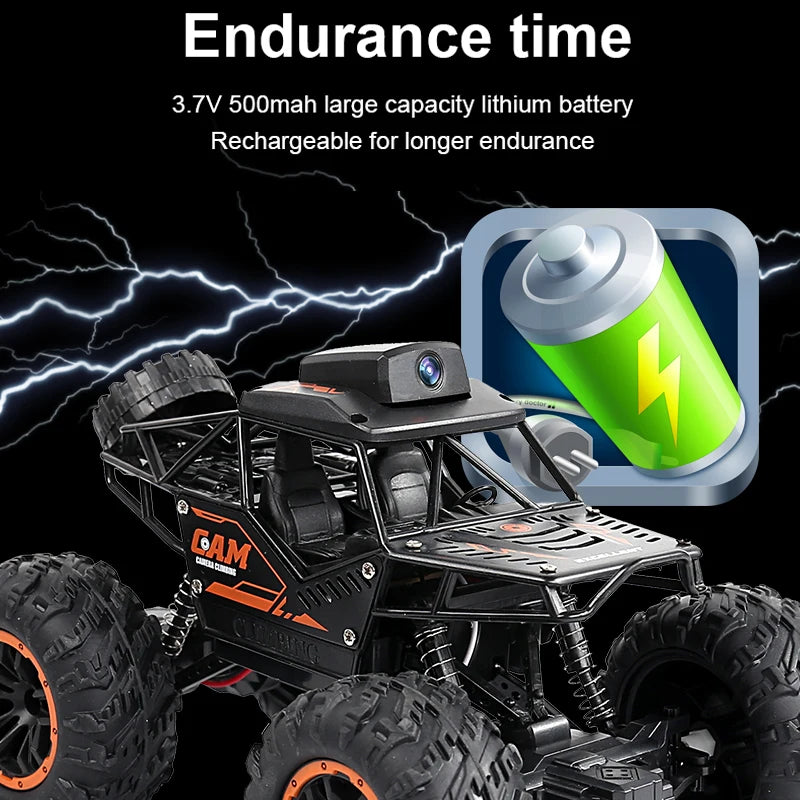 Black 1:18 RC off-road SUV with large capacity lithium battery and rechargeable power source