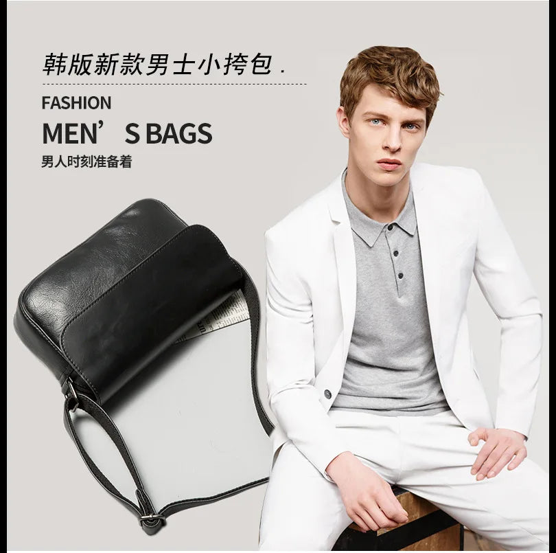 Vintage Leather Crossbody Bag for Men – Compact Messenger Shoulder Bag