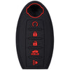 Black silicone key fob cover with red markings and buttons for Nissan vehicles