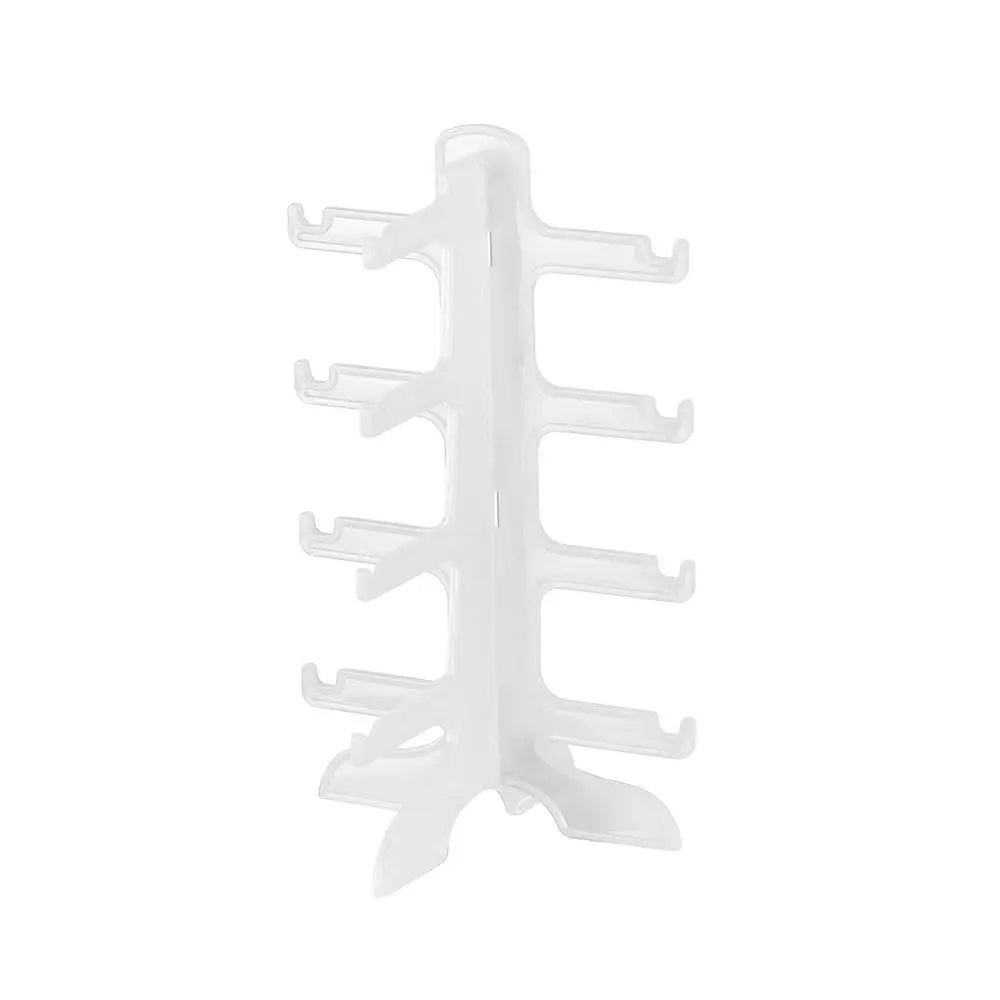Clear plastic stackable display stand for holding sunglasses and reading glasses