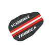 Black and red patterned rain guard mirror visors for Subaru, designed for clear view in wet weather.