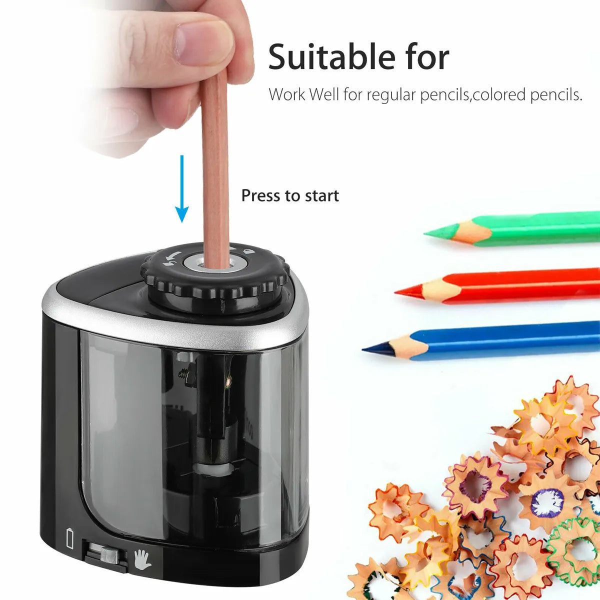Electric Pencil Sharpener – Battery-Powered, Safe for Kids & Artists
