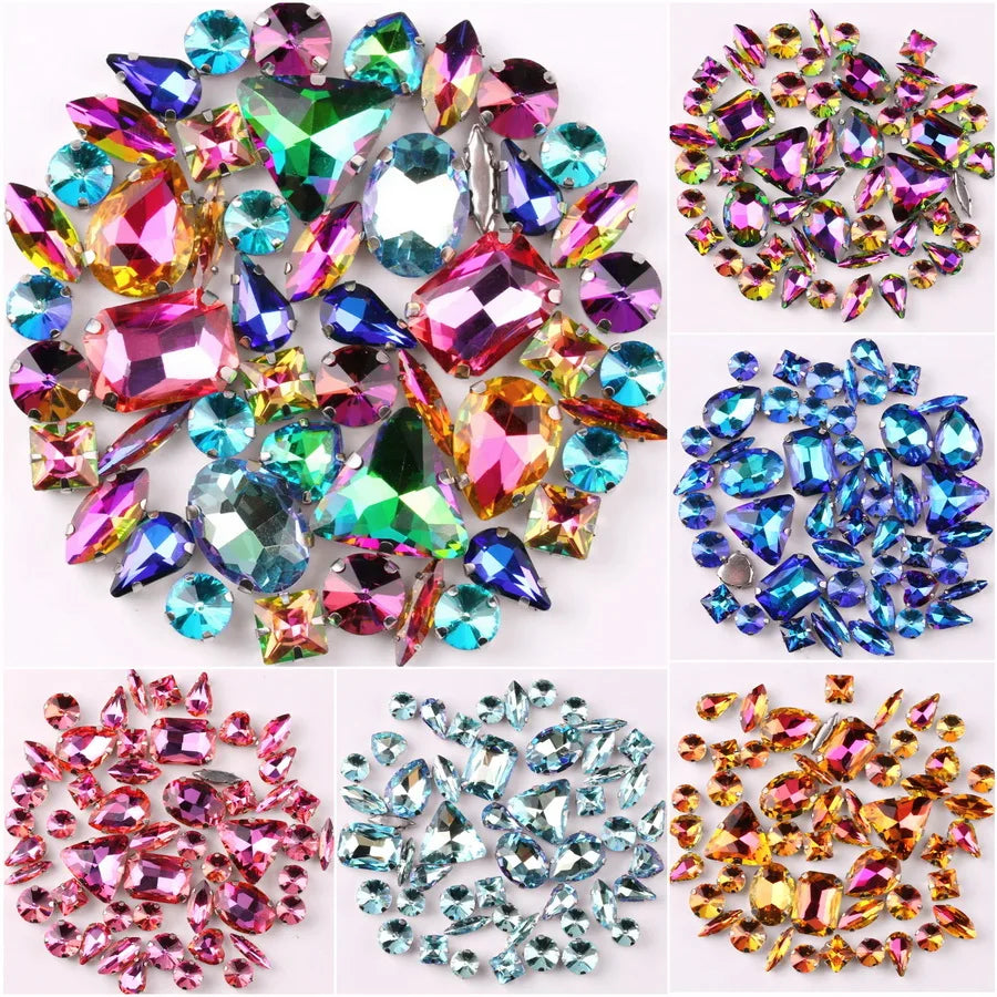 Mixed Shape Glass Rhinestones with Silver Claw Settings