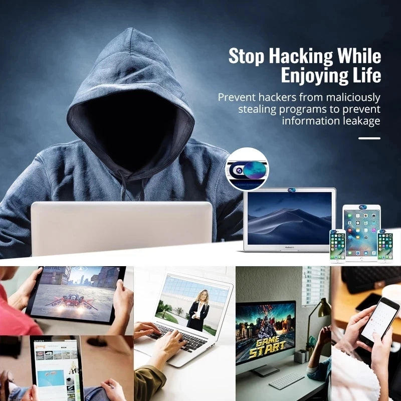 Una persona con sudadera mostrando una laptop y dispositivos móviles, ilustrando protección contra hackers.