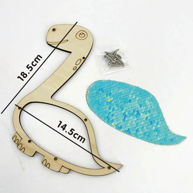 A wooden puzzle featuring a giraffe shape and a corresponding piece, demonstrating fine motor skills.