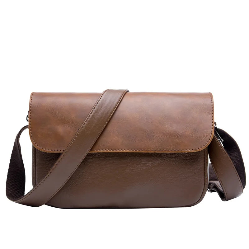 Vintage Leather Crossbody Bag for Men – Compact Messenger Shoulder Bag