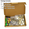 A cardboard box containing a car headliner repair kit with 60 roof buckles, push pins, a screwdriver, and a band ruler, along