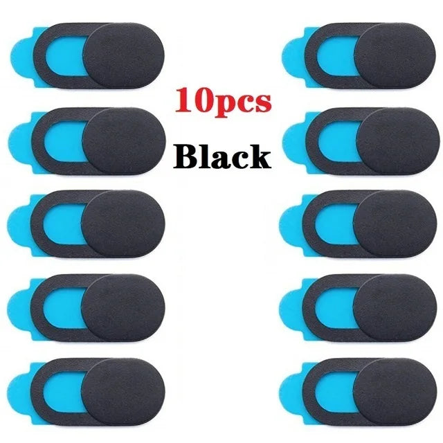 Cubiertas de privacidad negras para webcam, diseñadas para laptops y dispositivos móviles.